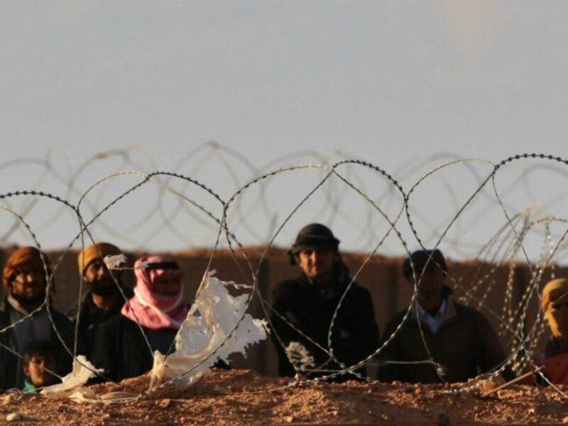 Syrian refugees on the border between Syria and Jordan