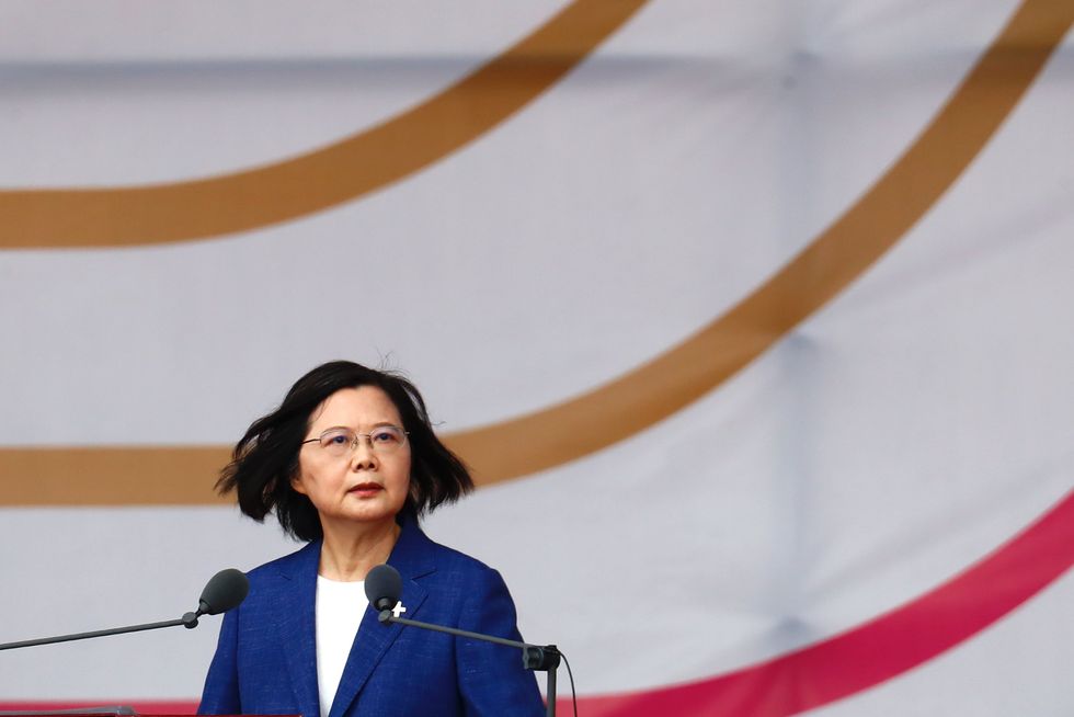 Taiwanese President Tsai Ing-Wen at a podium
