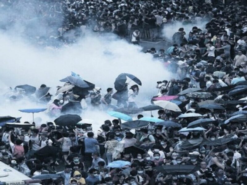 Tear gas and pepper spray fired at demonstrators during a pro-democracy protest in Hong Kong