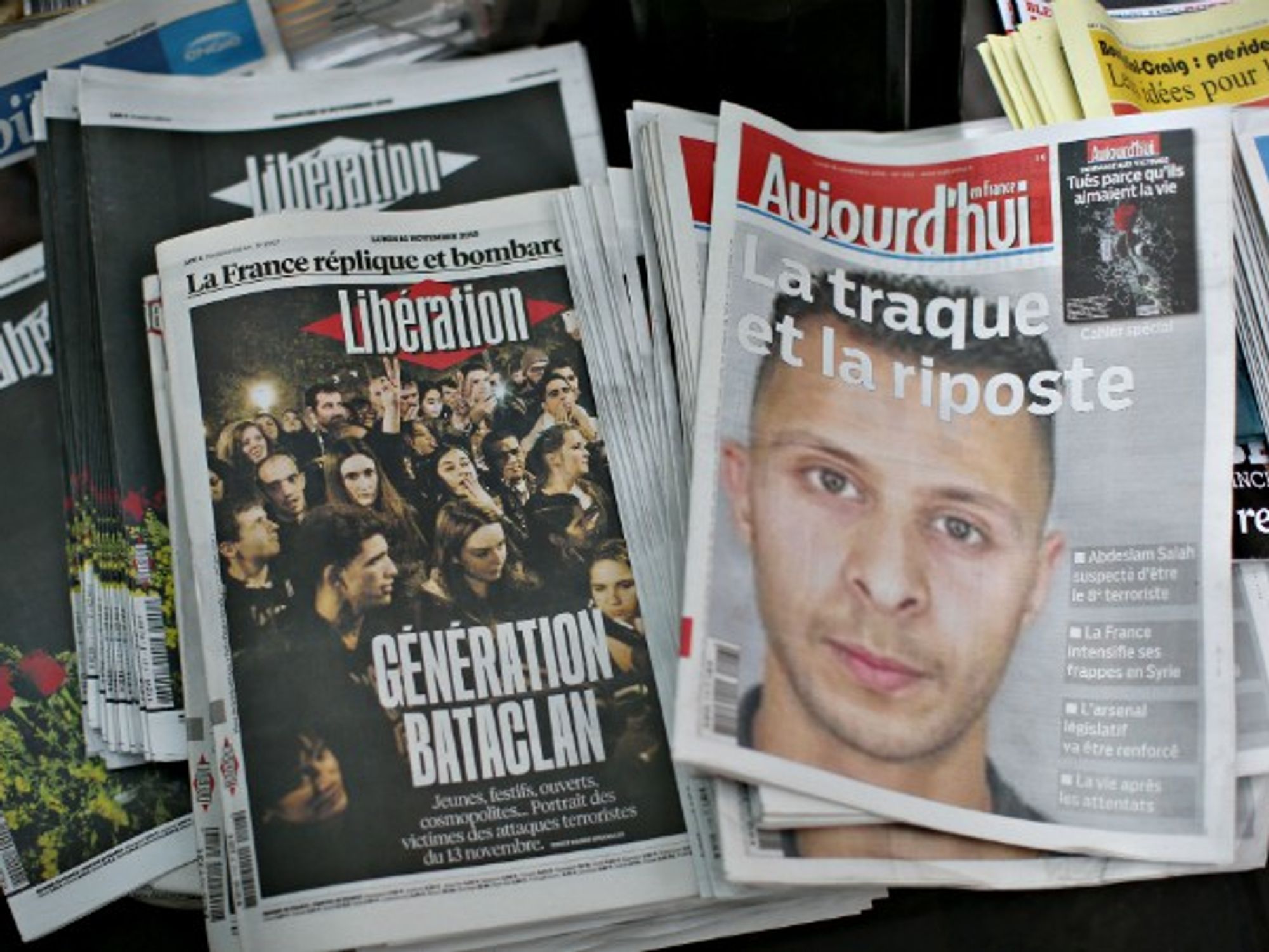 Terrorist Salah Abdeslam on front page of French newspapers after November 2015 Paris attacks