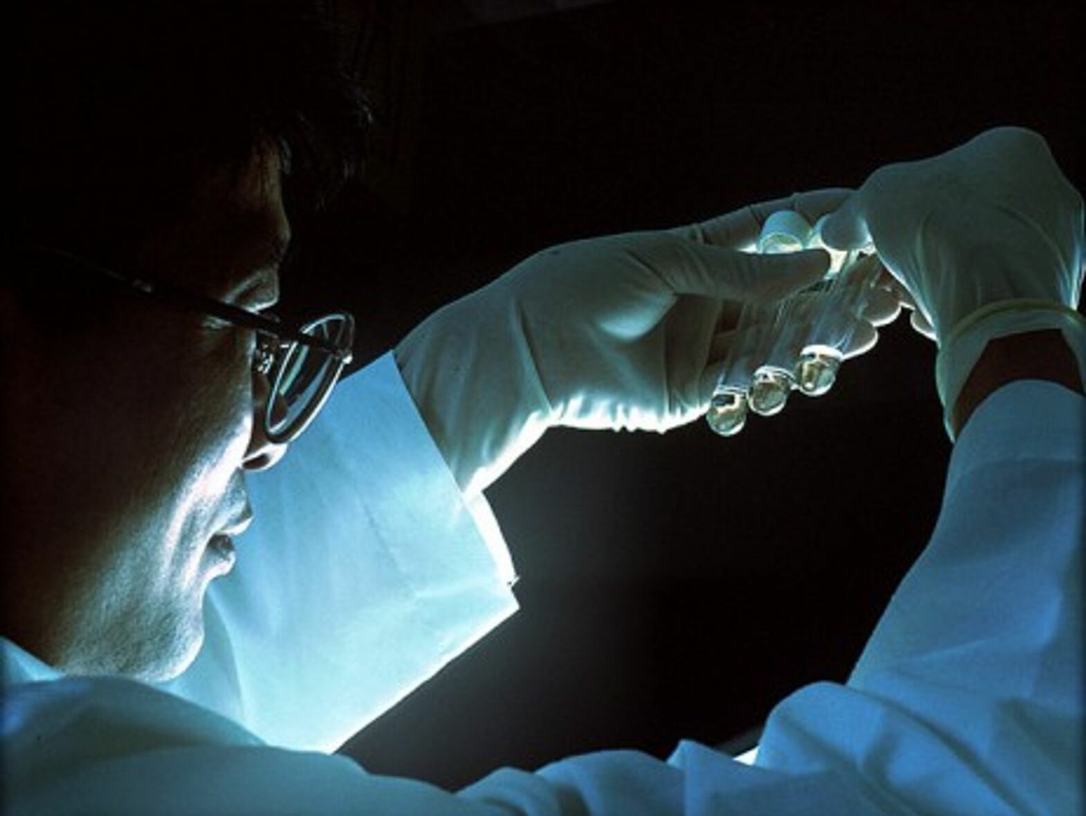 Test tubes containing cells that have been exposed to the AIDS virus