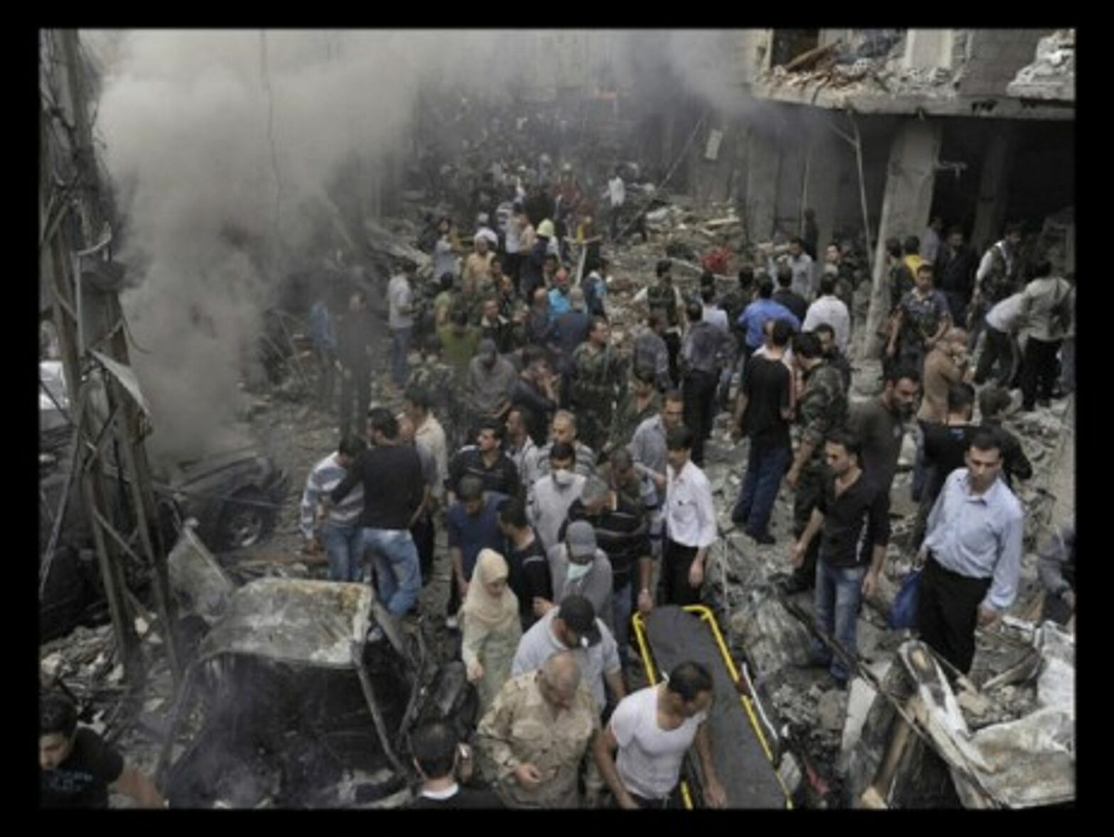 The aftermath of a bombing last month in Damascus that the government blamed on terrorists