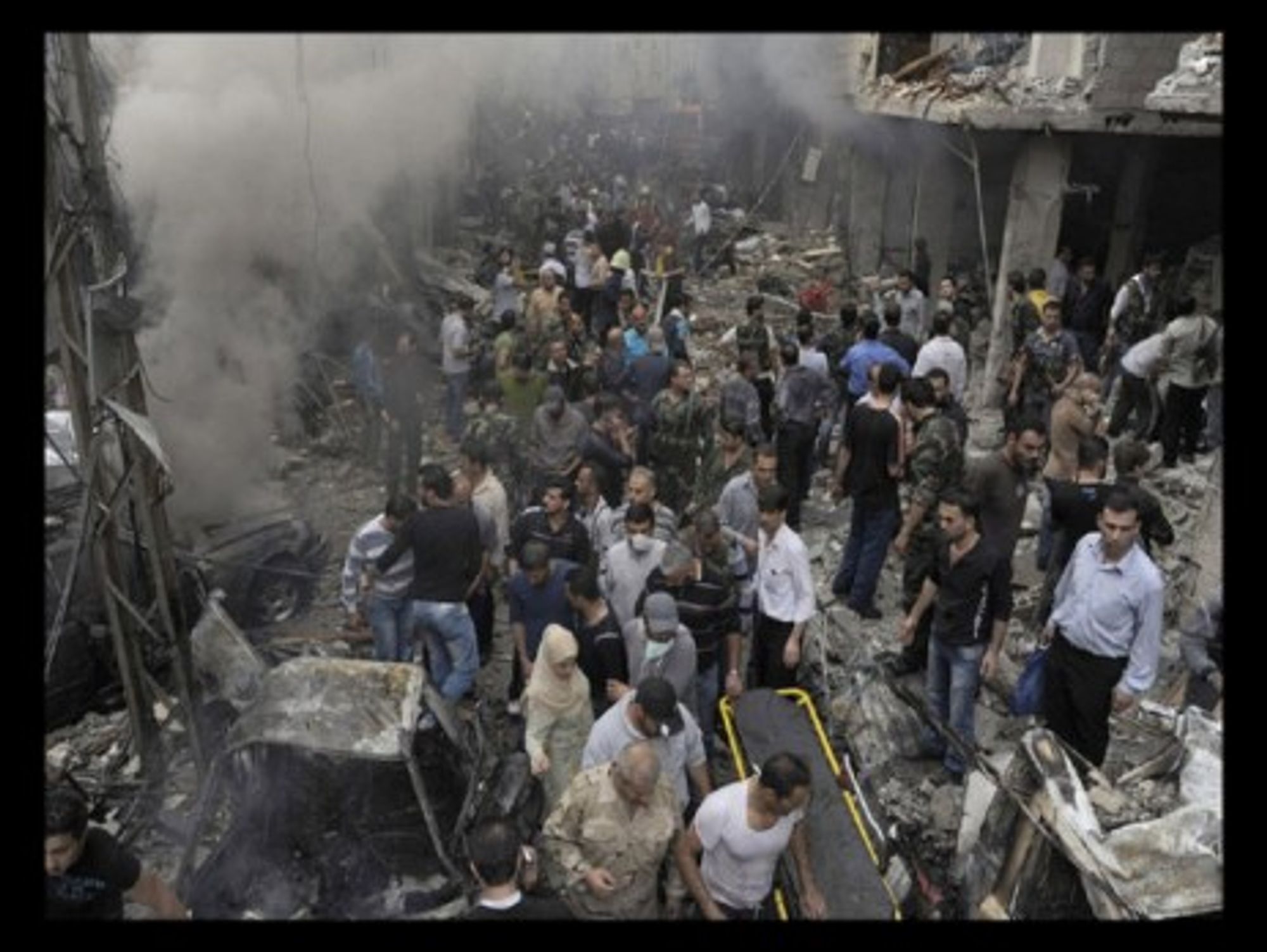 The aftermath of a bombing last month in Damascus that the government blamed on terrorists