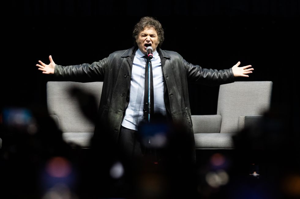 The Argentine president, Javier Milei, during the presentation of his book 'Capitalism, Socialism and The Neoclassical Trap'​