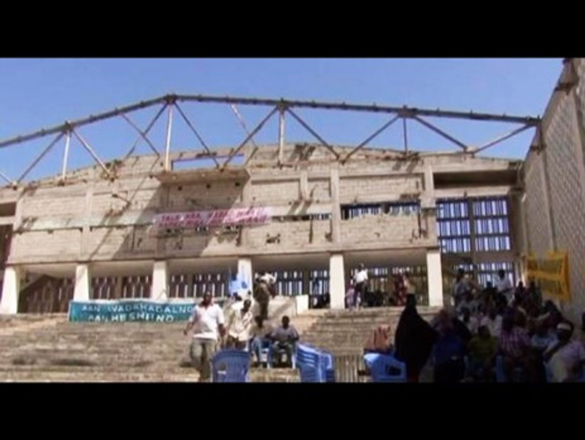 The bombed roof of the Somali National Theater in Mogadishu hasn't been repaired yet (Reuters)