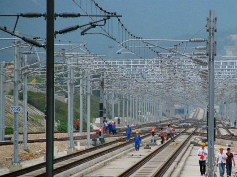 The construction of the Shenzhen section of Guangzhou-Shenzhen-Hong Kong High-speed Railway in China.