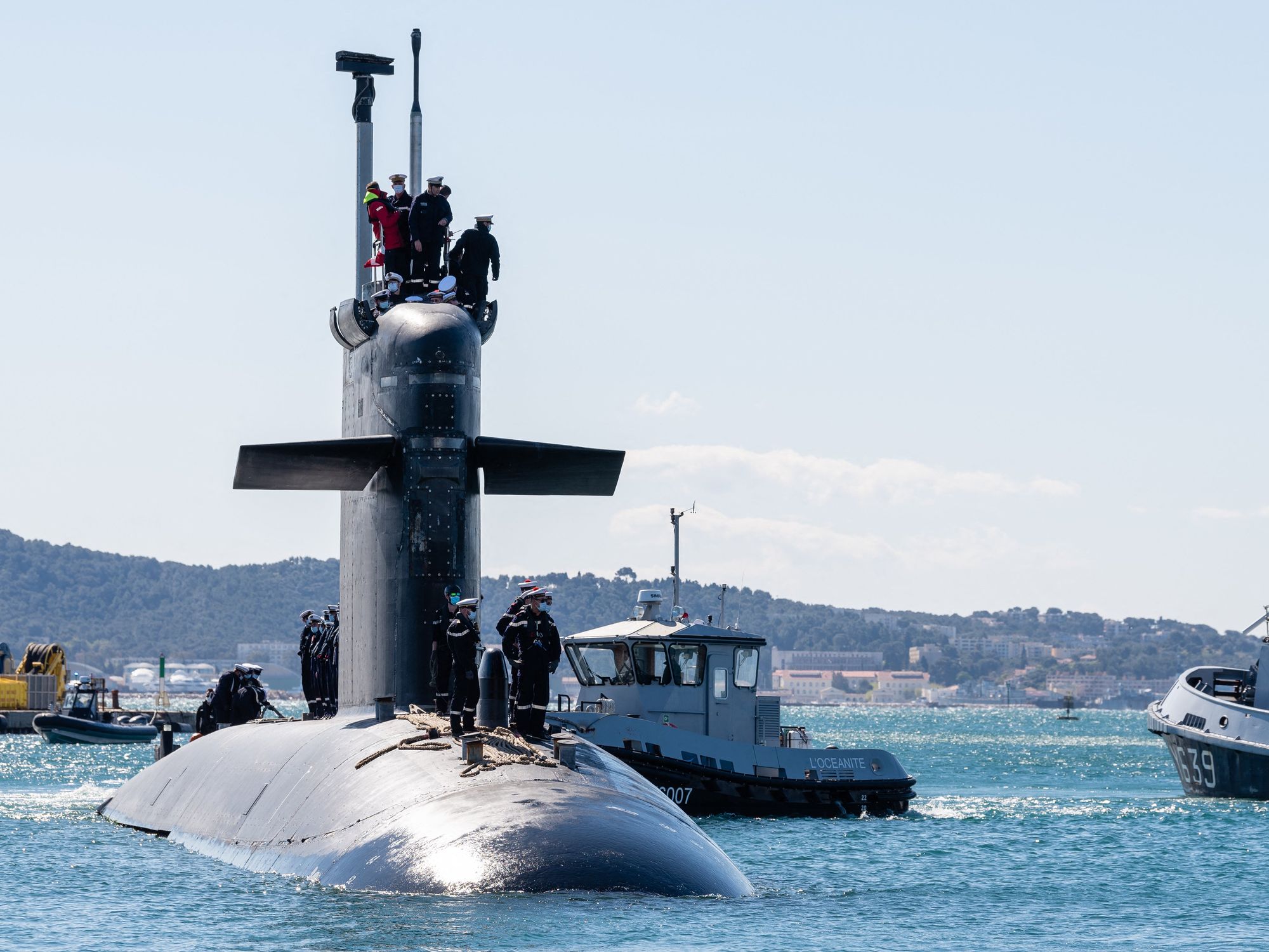 The Emerald Nuclear Attack Submarine (SNA), in the Toulon naval base, France.