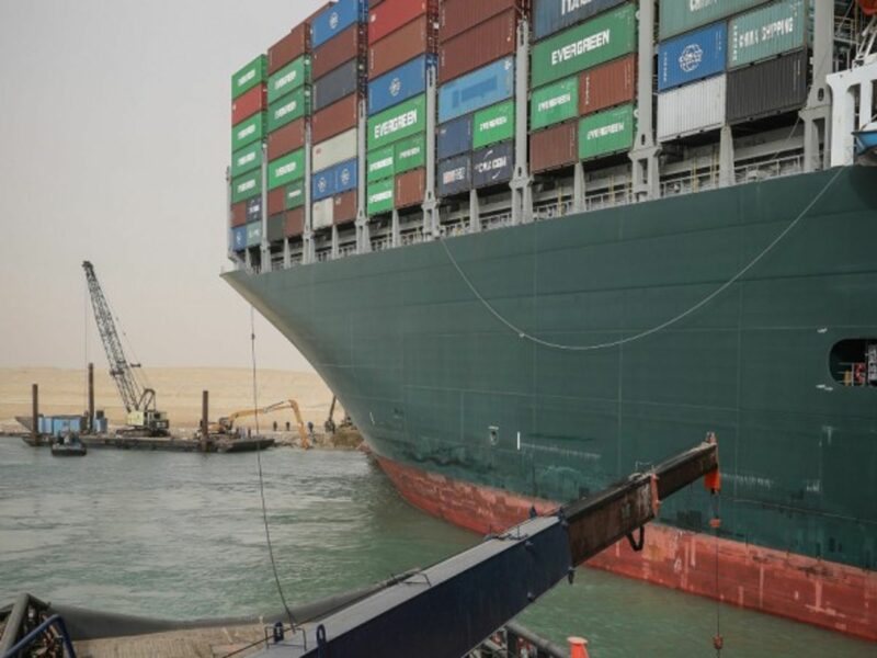 The Ever Given, currently stuck in the Suez Canal