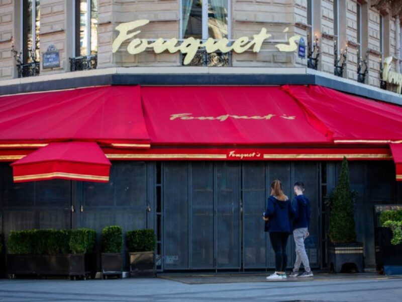 The famed restaurant 'Fouquet's' on the Champs Elysées in Paris.