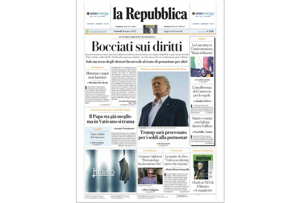 "The first indicted president in history," reads Italian daily La Repubblica