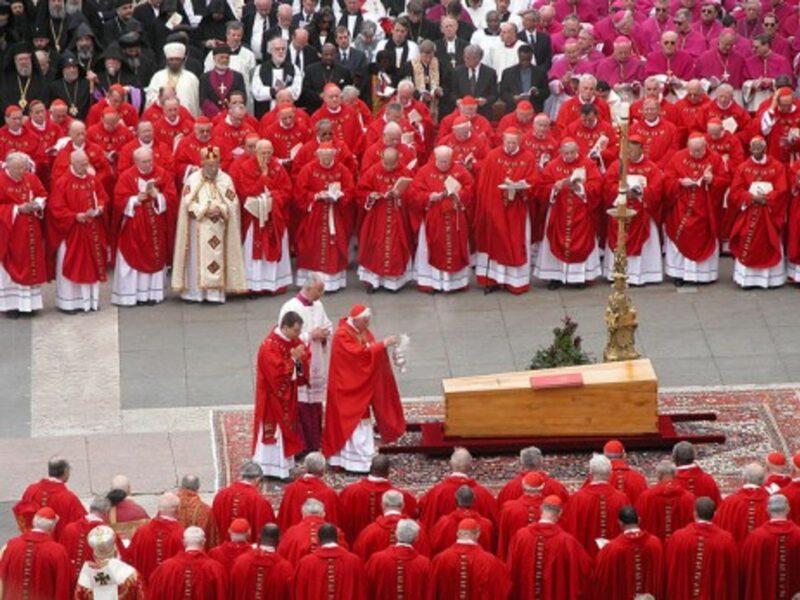 The future Benedict XVI presiding over John Paul's funeral in April 8, 2005.