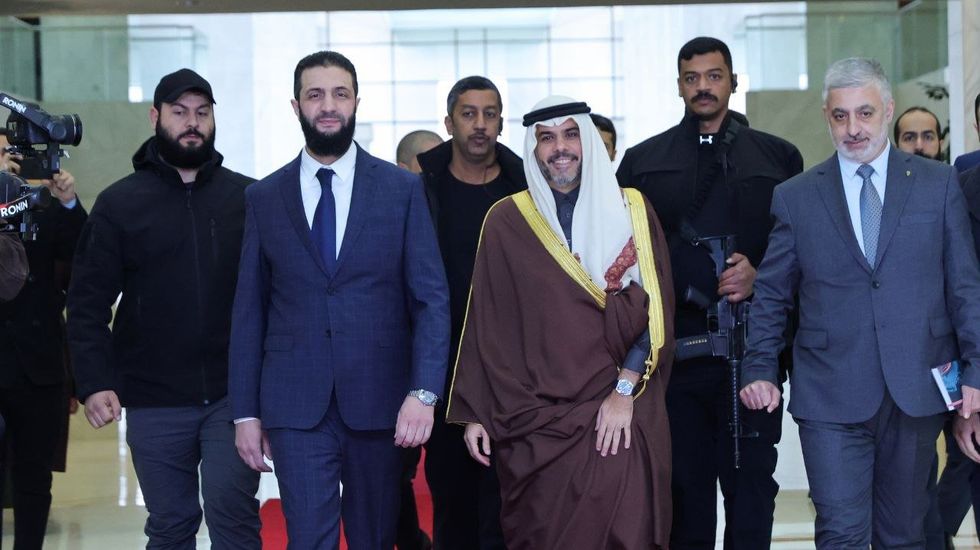 The leader of the new Syrian administration, Ahmed al-Sharaa, meets with a high-level Bahraini delegation headed by the head of the Strategic Security Service, His Excellency Sheikh Ahmed bin Abdulaziz Al Khalifa