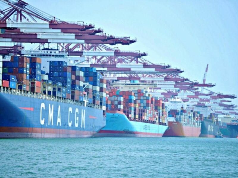 The maritime container port of Qingdao, eastern China