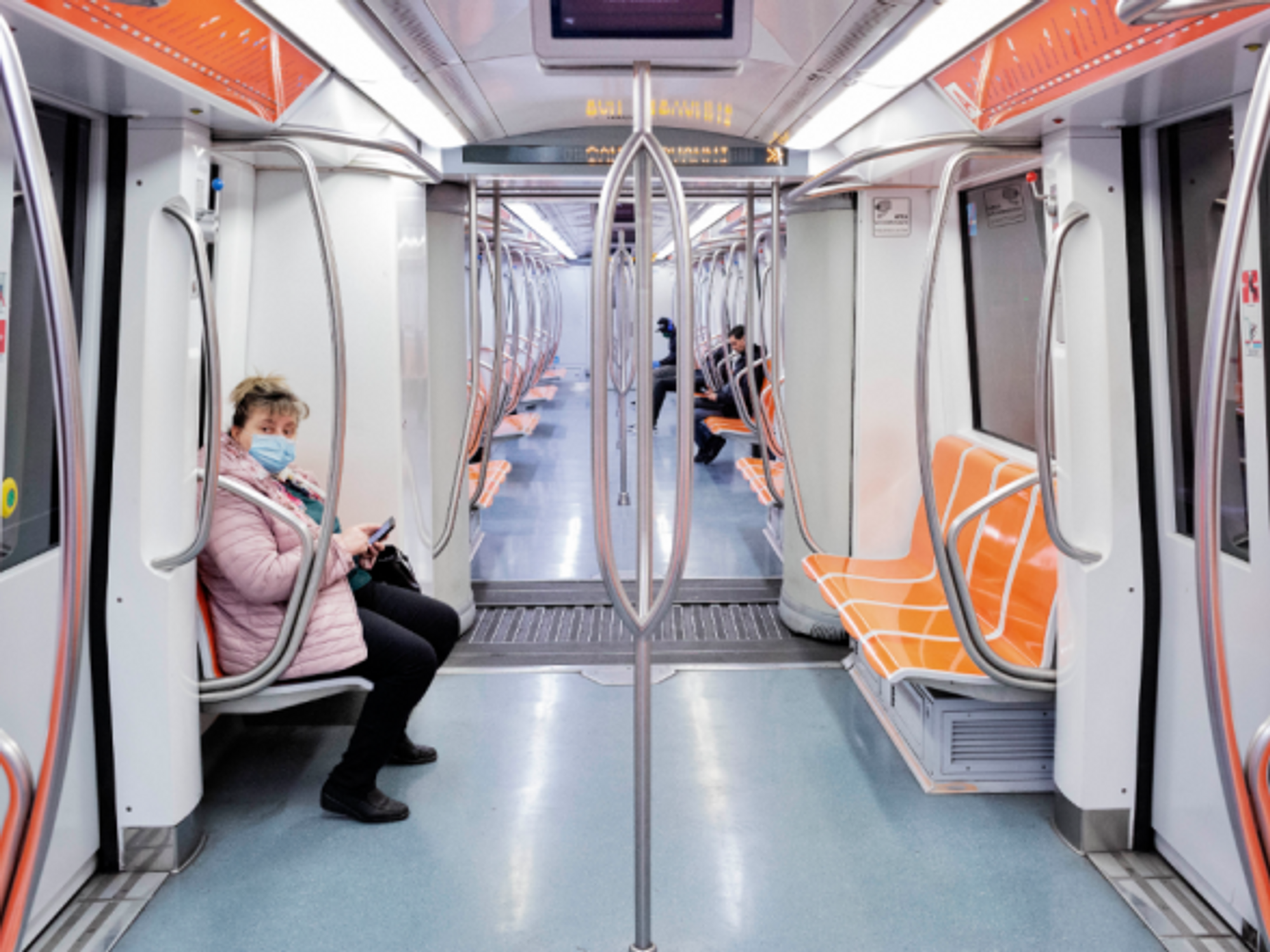 The metro in Rome with social distancing measures.