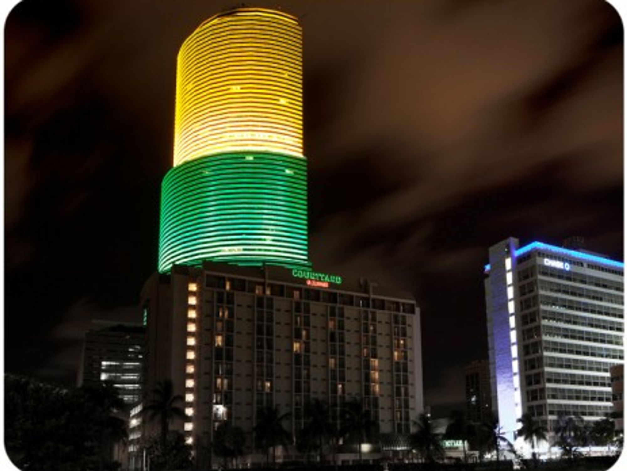 The Miami Tower shining Brazilian colors...