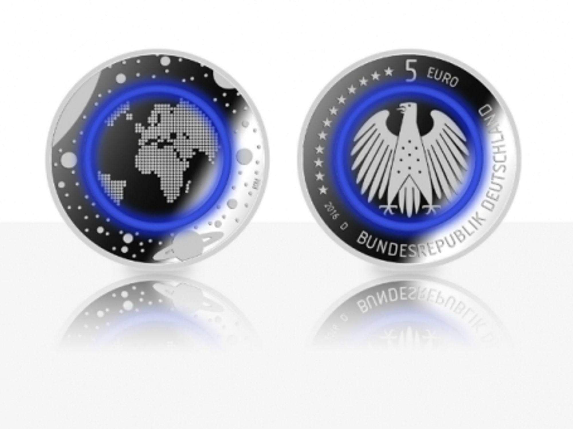 The new blue five-euro coin