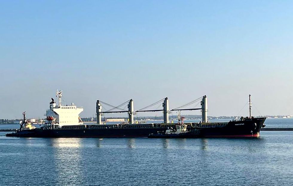 The Panama-flagged Navistar dry cargo ship carrying Ukrainian grain departs from the port of Odessa