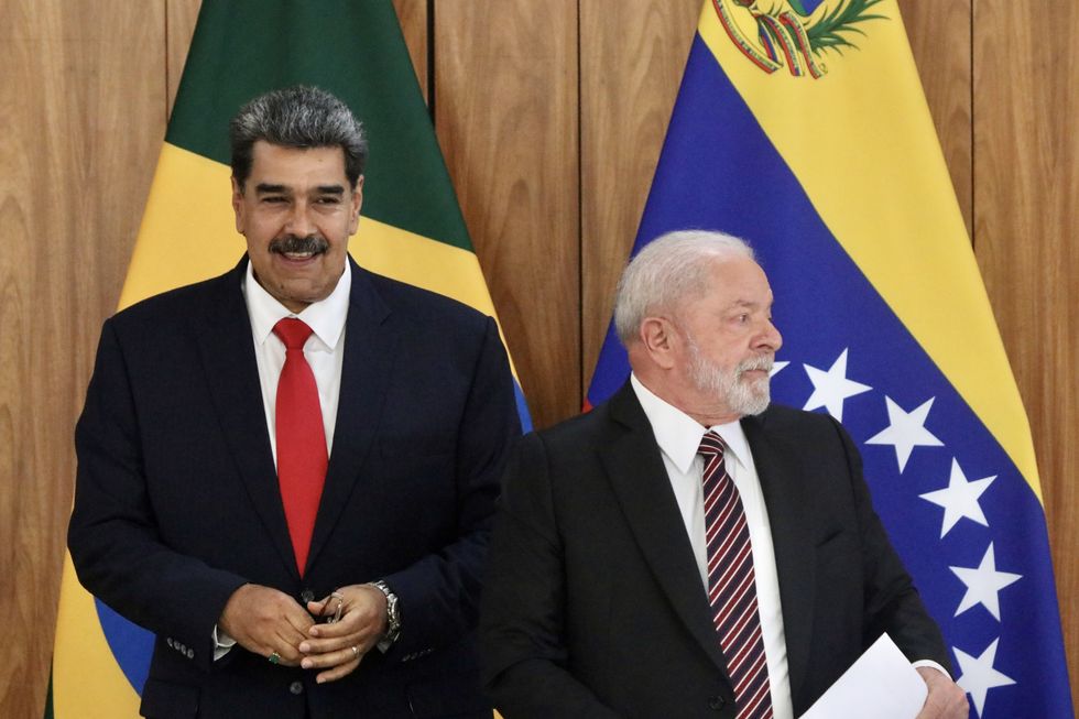 The President of Venezuela, Nicolas Maduro, during a press conference alongside the President of Brazil, Luiz Inacio Lula da Silva.