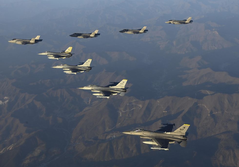 The South Korean Air Force's fighter jets firing an air-to-surface missile towards the seas north of the inter-Korean border