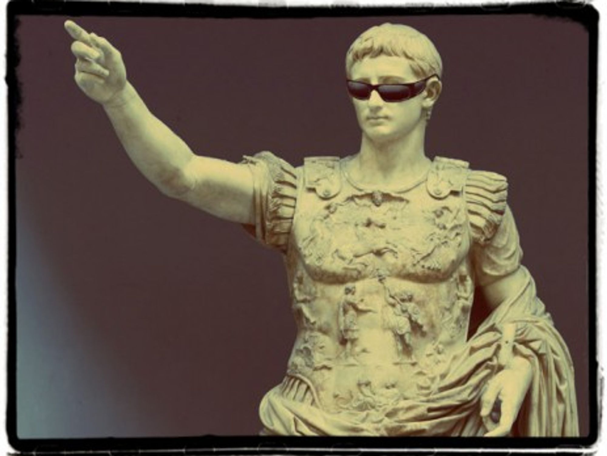 The statue of Augustus found in Livia's Villa, showing tourists the way