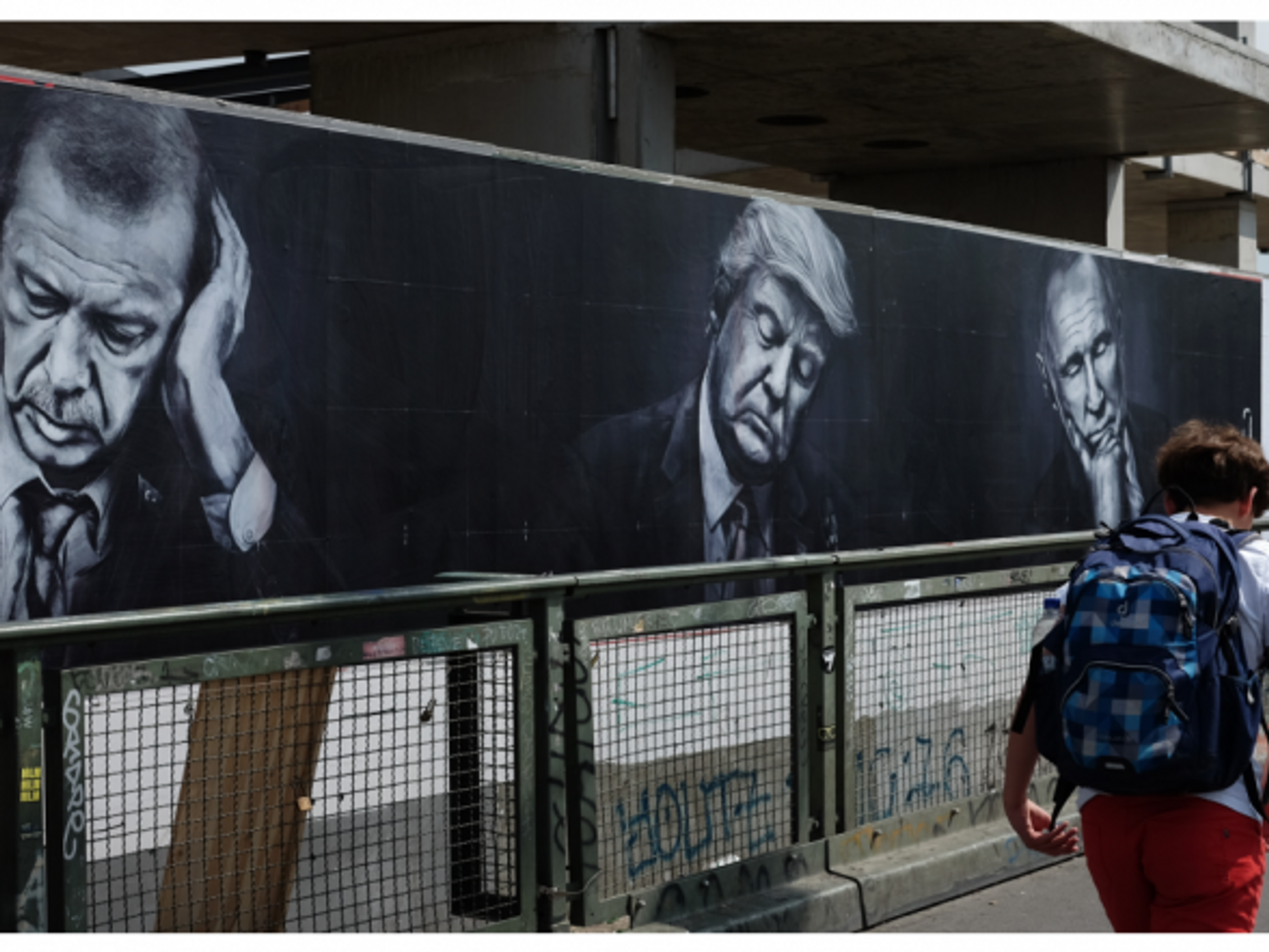 The three nationalist leaders on a mural in Berlin, Germany