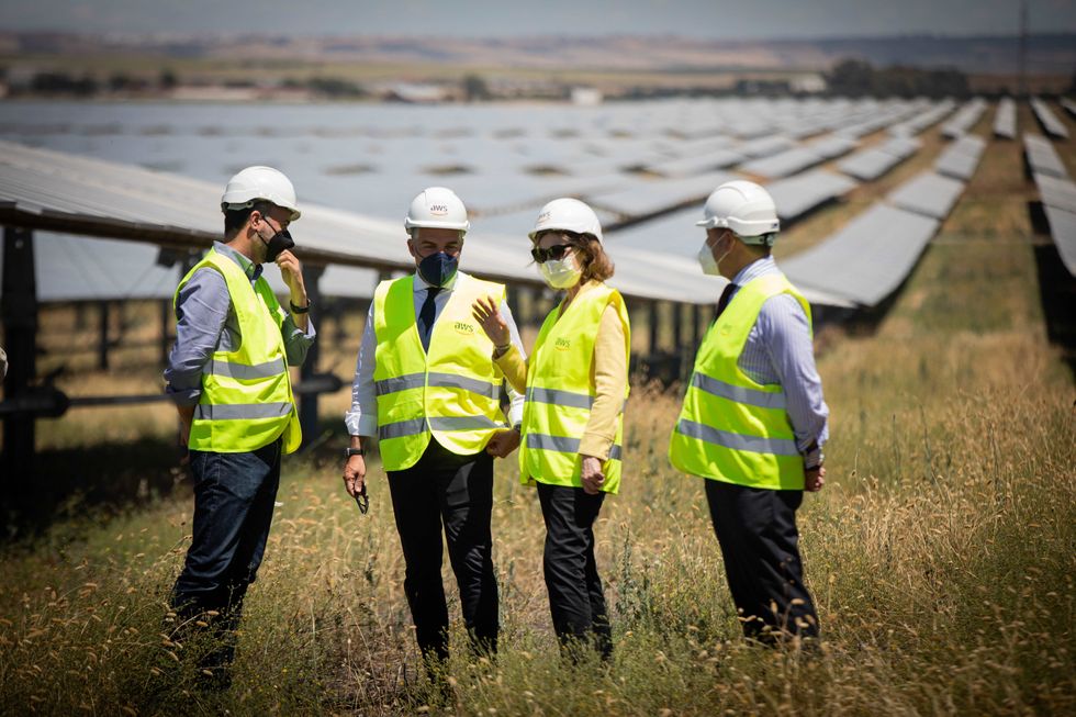 Then Minister of the Presidency for the regional government of Andalusia, Elías Bendodo (second from left) inaugurating the Cabrera Solar photovoltaic plant in June 2021 near Seville, Spain