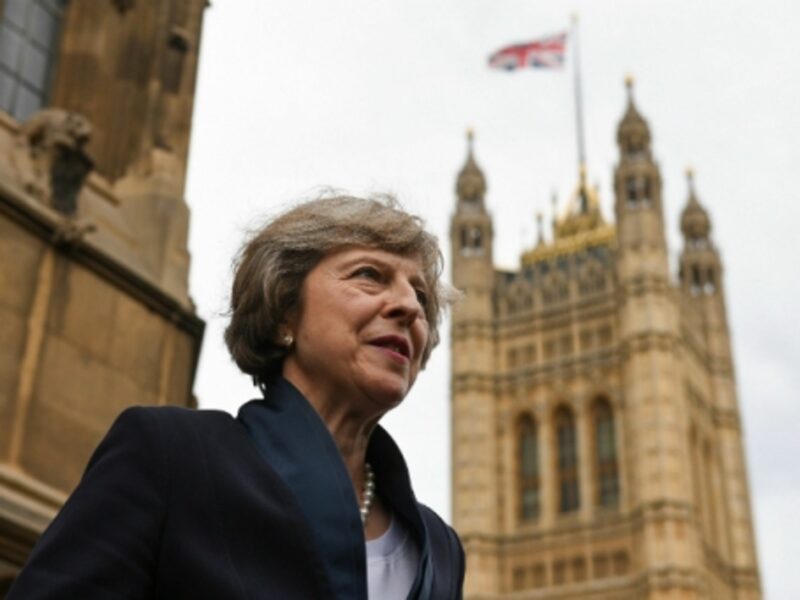 Theresa May outside the House of Commons.