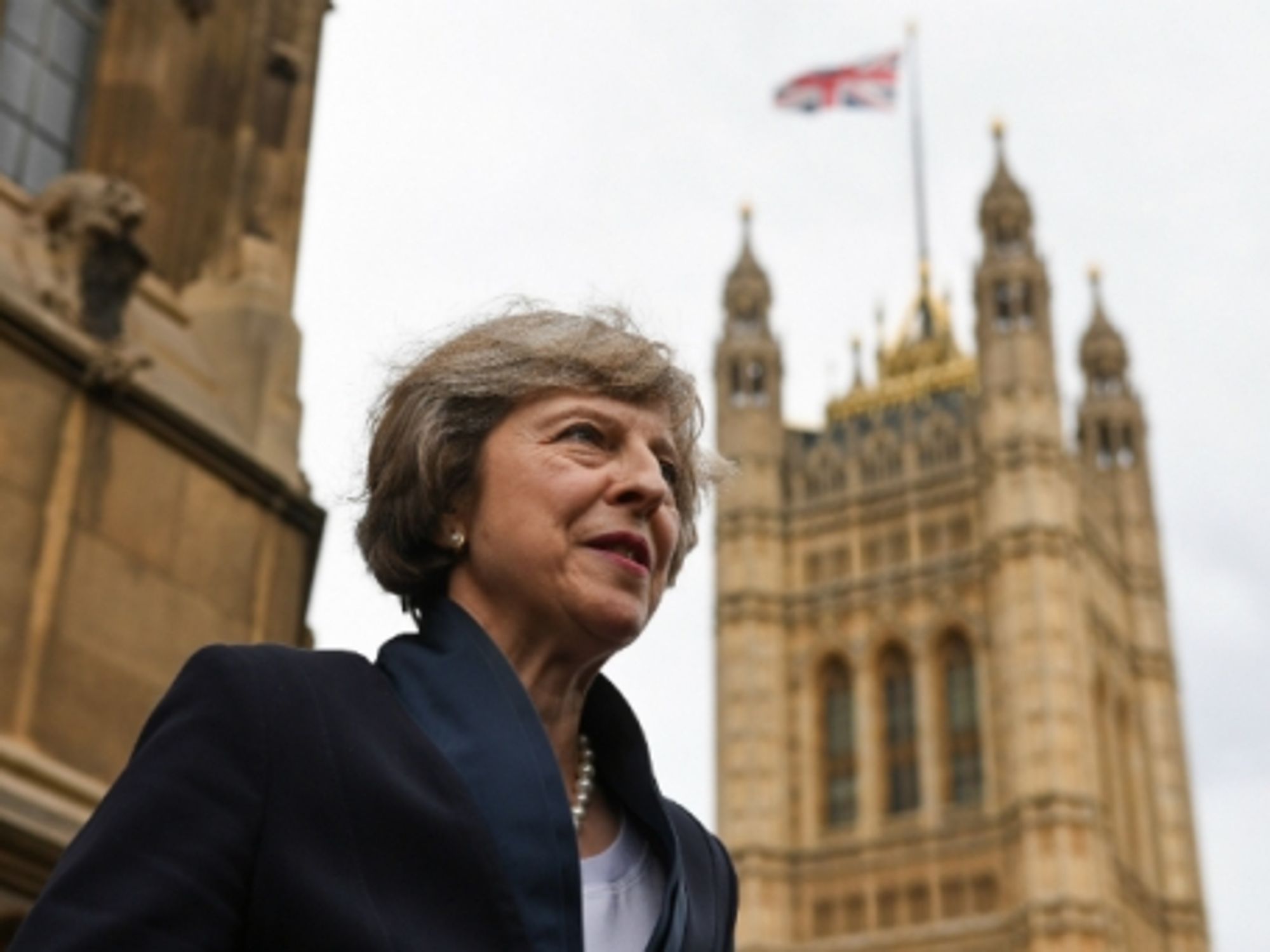 Theresa May outside the House of Commons.