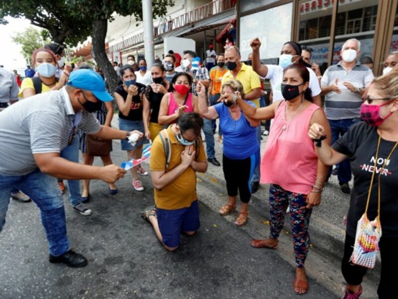 Thousands of Cubans took to the streets of Havana yesterday in a rare anti-government protest