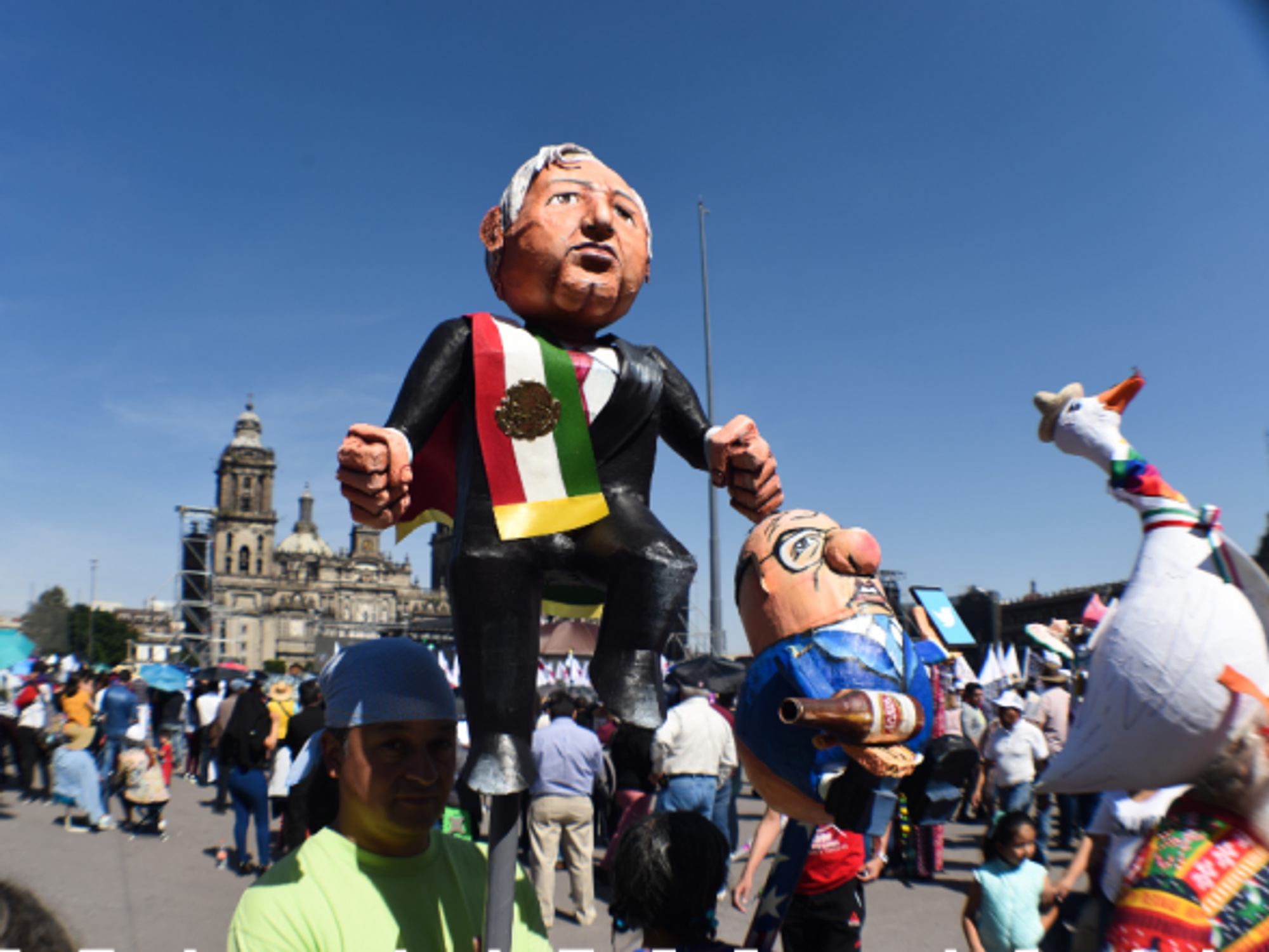 Thousands of Mexicans gather to listen to Mexican President Lopez Obrador give a report on the achievements and commitments of his administration.