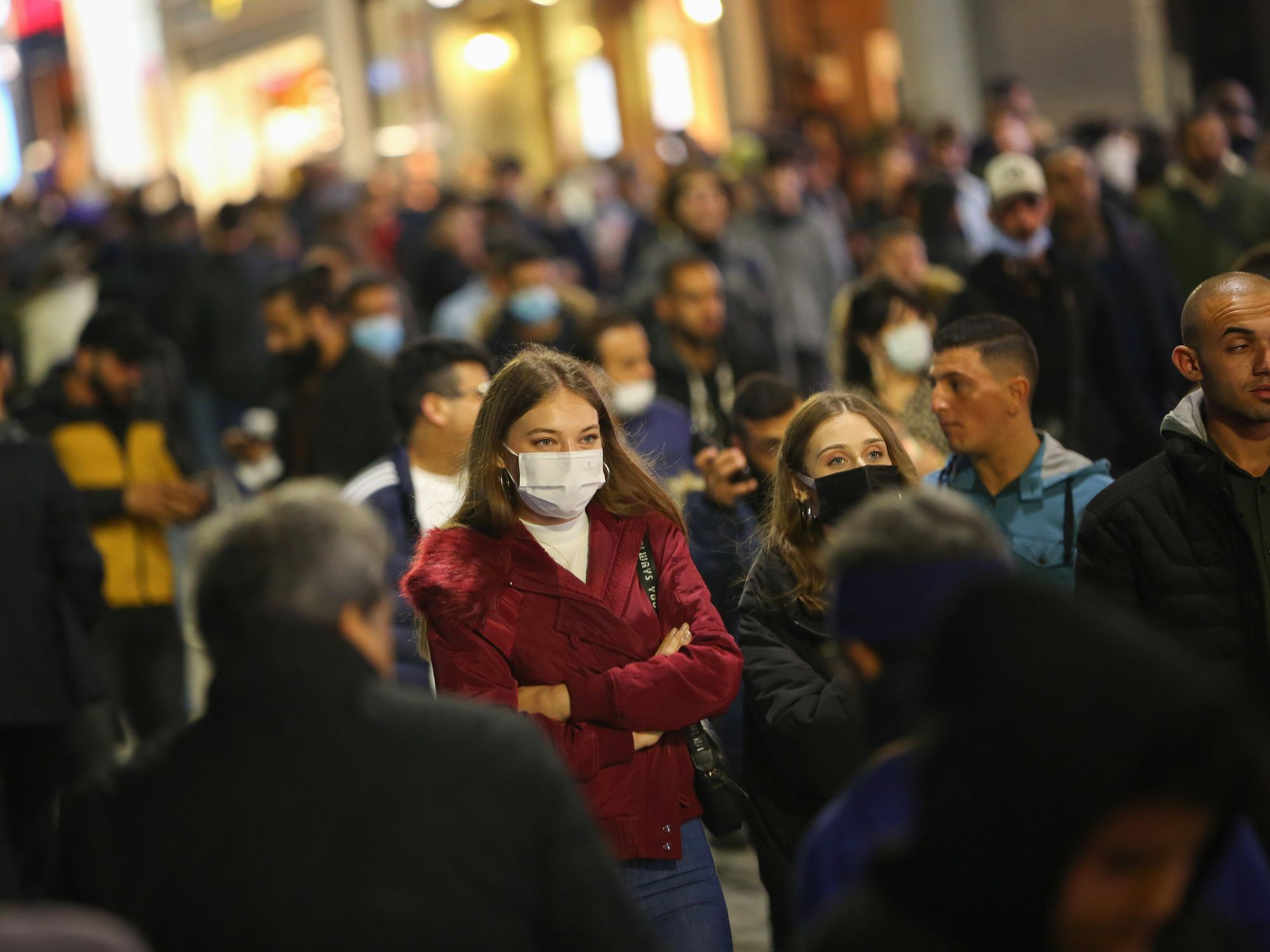 Thousands of pedestrians walk along Istiklal Street in Istanbul