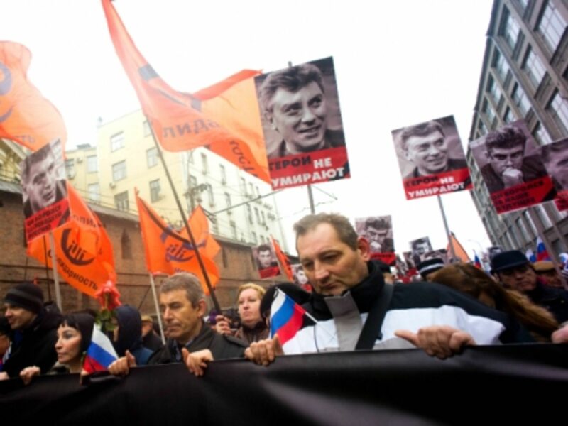 Thousands of people march in Moscow to honor Russian opposition politician Boris Nemtsov, killed February 27, 2015