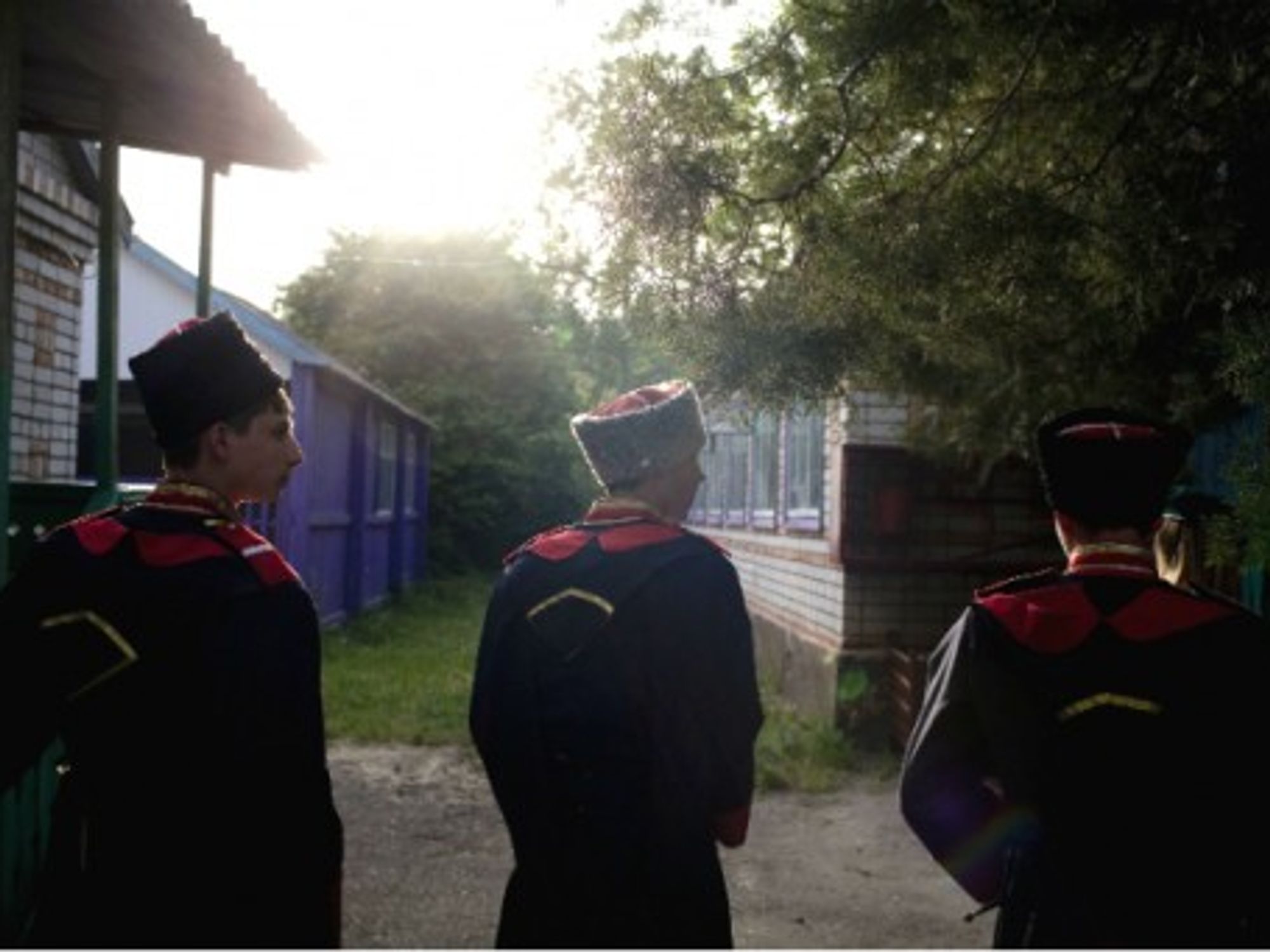 Three cossacks at a Stavrapolski Cossack academy in southern Russia