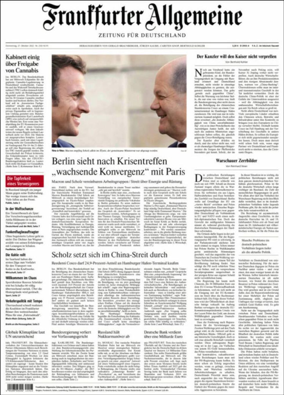 Thursday's edition of Frankfurter Allgemeine Zeitung