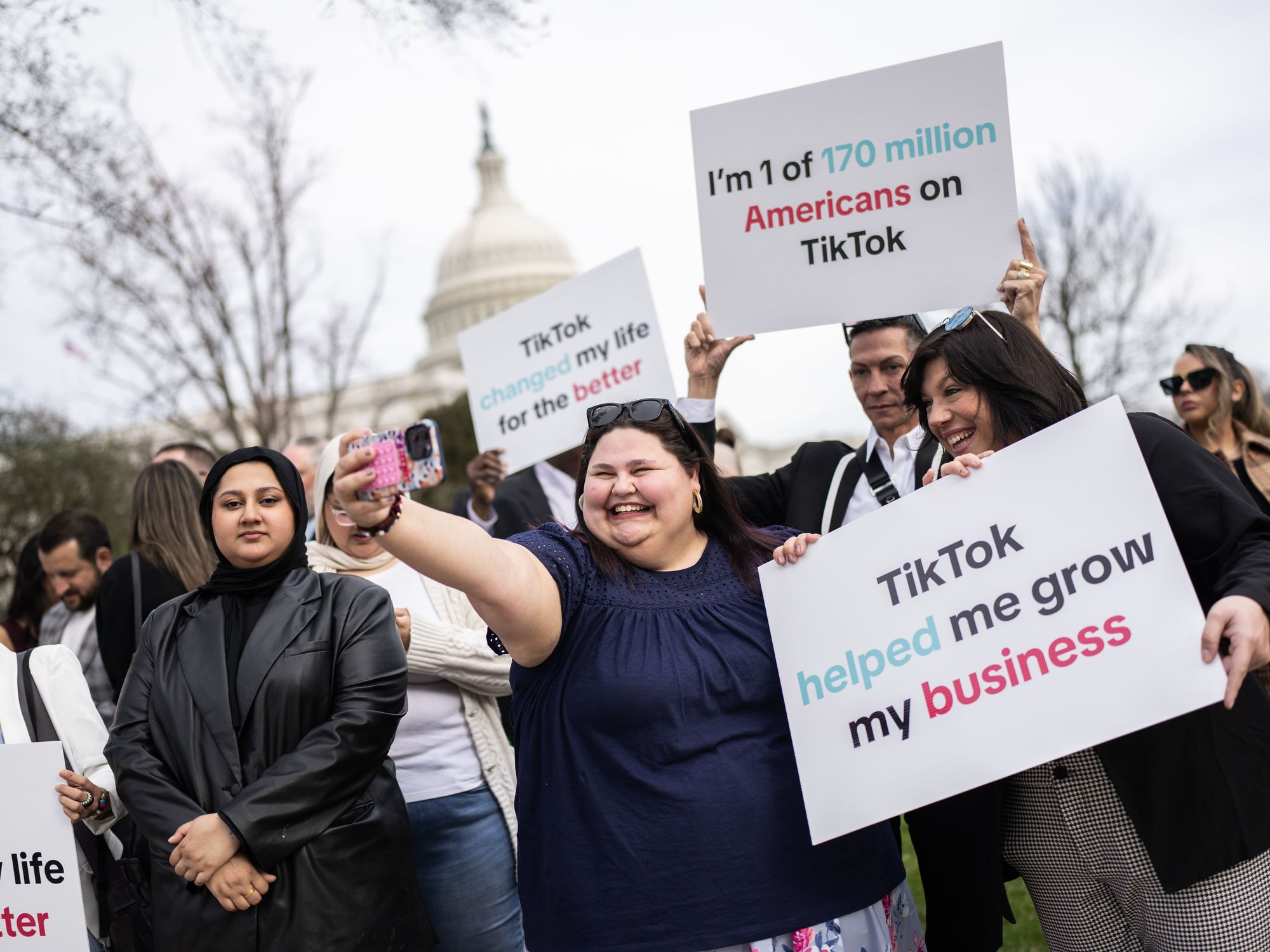 Tik Tok supporters are seen outside the U.S. Capitol before the House passed the Protecting Americans from Foreign Adversary Controlled Applications Act, that could ban TikTok in the U.S.
