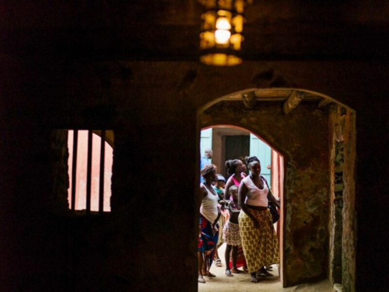 Tourists visit the House of Slave on Goree Island, Senegal