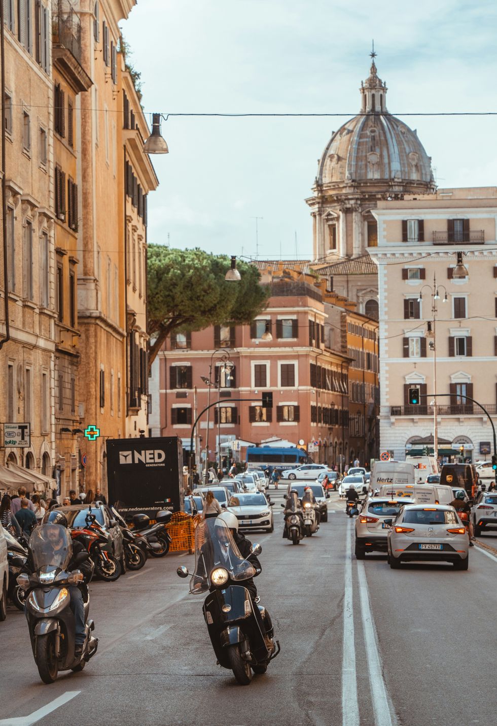 Traffic in Rome, Italy.