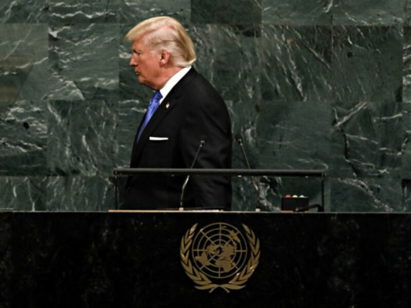 Trump leaving the podium after his speech on Sept. 19