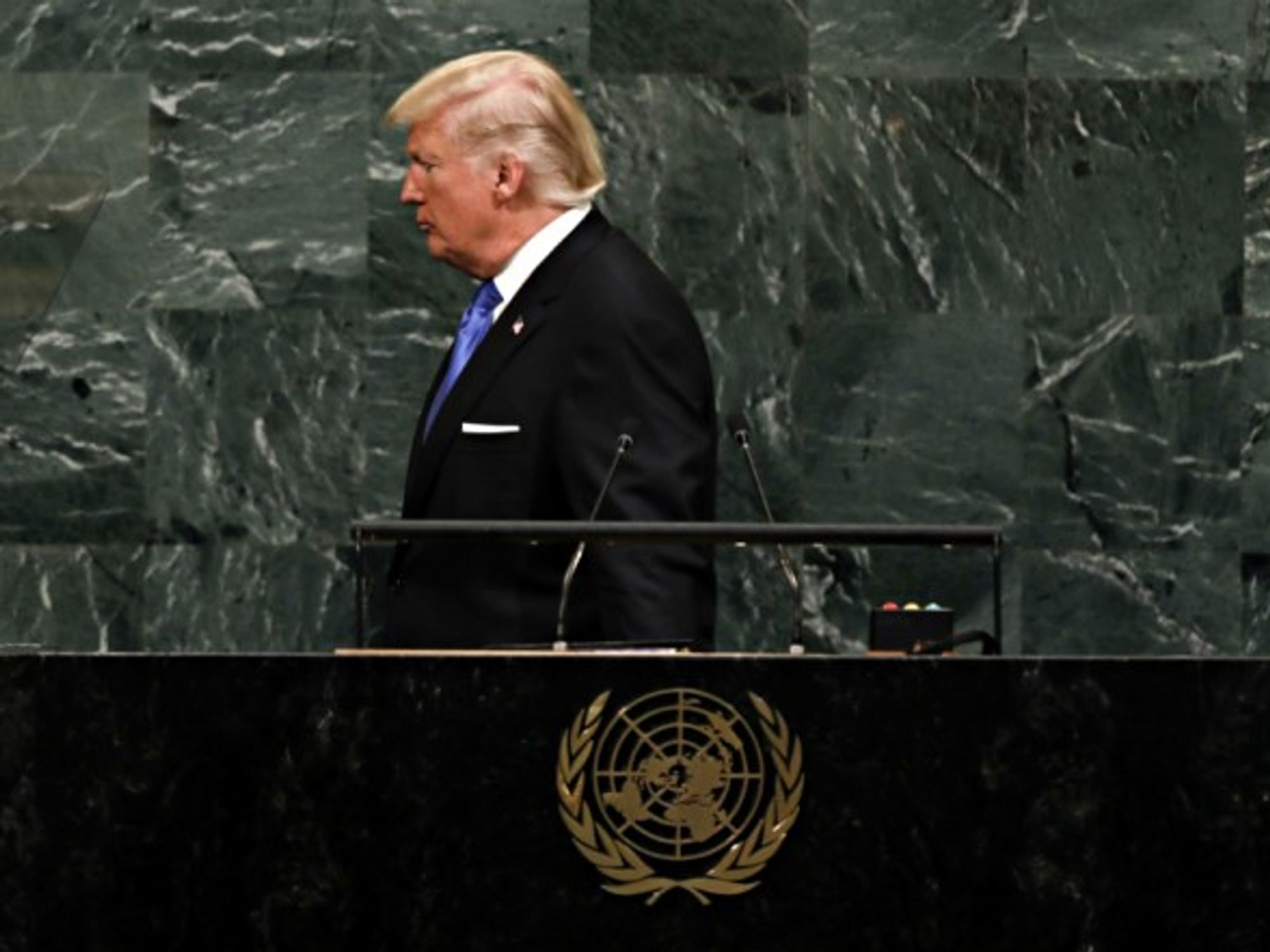 Trump leaving the podium after his speech on Sept. 19