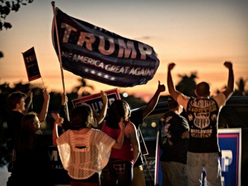 Trump supporters in the sunset
