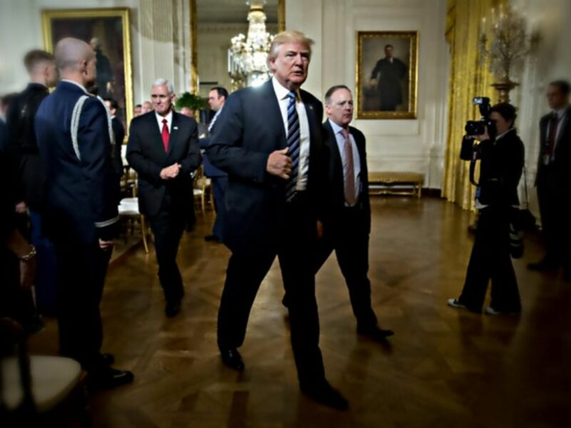 Trump with VP Pence and Press secretary Spicer