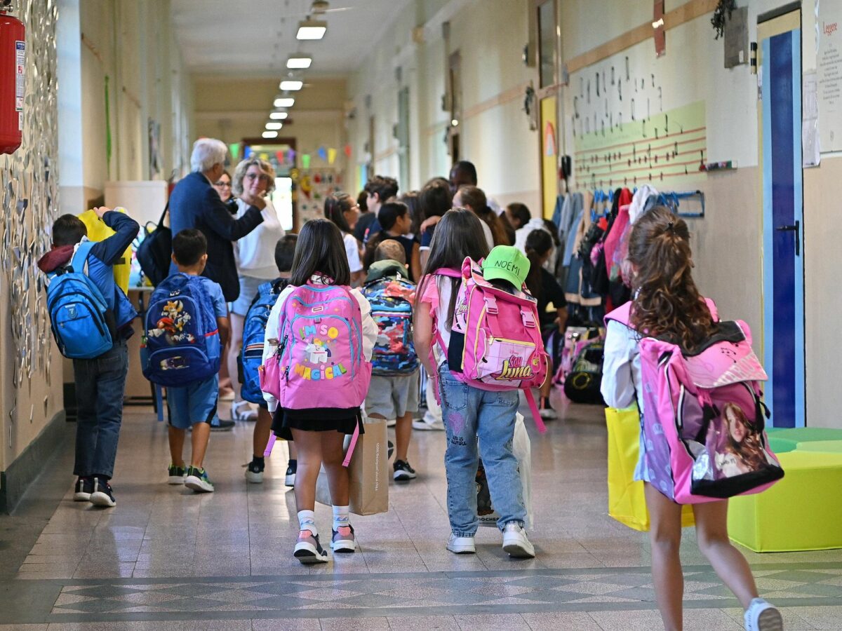 Turin, Italy: Elementary students during the first day of school.