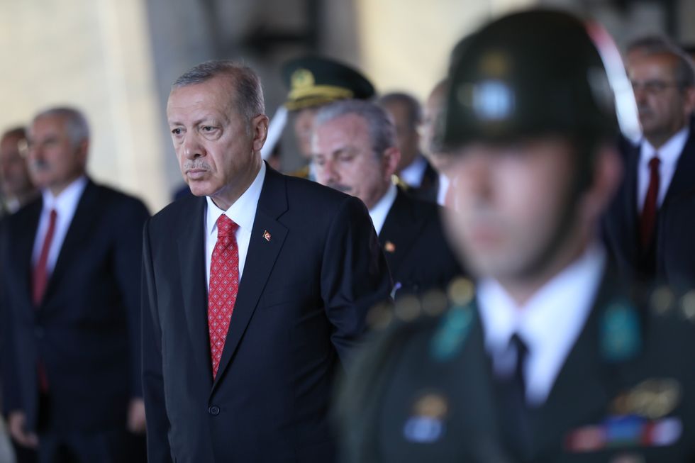 Turkish President Recep Tayyip Erdogan at a ceremony marking Victory Day in Ankara.