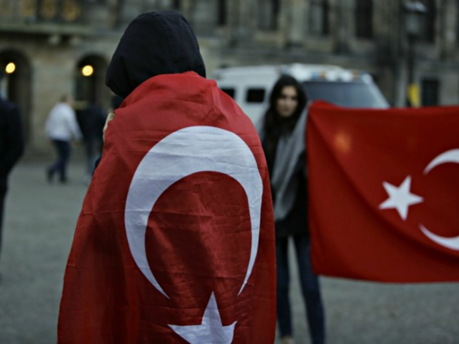 Turkish protesters in Amsterdam on March 13