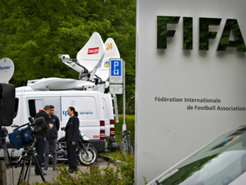 TV crews in front of FIFA's HQ in Zurich on May 27