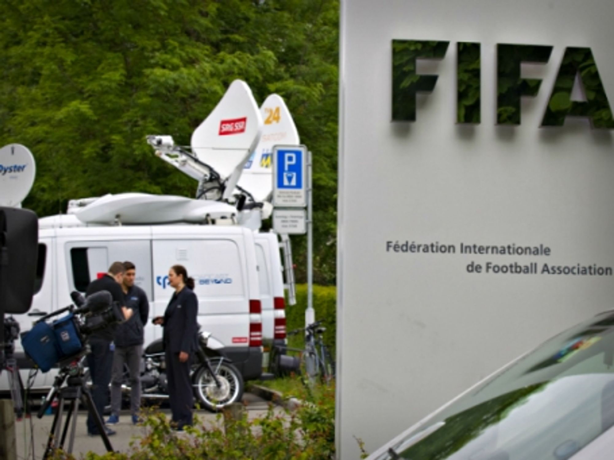 TV crews in front of FIFA's HQ in Zurich on May 27