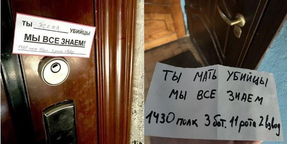 Two images show threatending notes left at people's doors