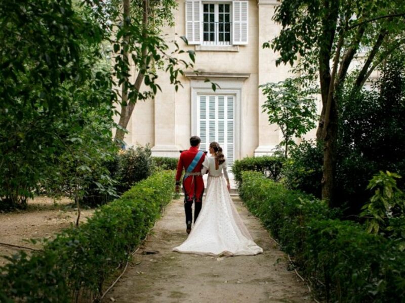Two of Spain’s wealthiest families united through marriage yesterday at Liria Palace in Madrid