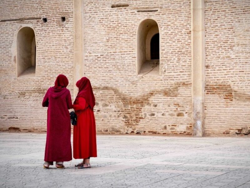 Two women on the streets of Marrakesh, Morocco