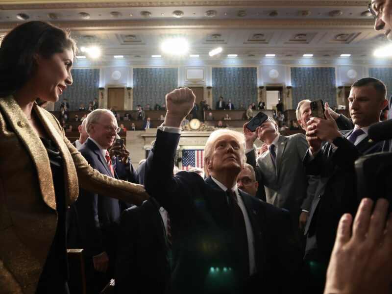 U.S. President Donald Trump leaves after addressing a joint session of Congress at the U.S. Capitol on March 4.